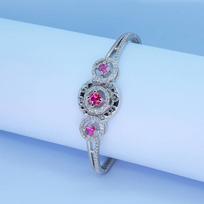 Silver Bangle with Triple Pink CZ Halos