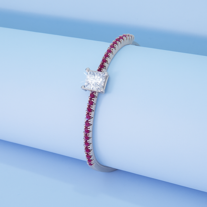 Ruby Line Bangle with Princess Cut Center Stone