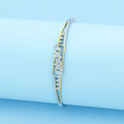 Dual Tone Leaf Bangle with CZ Stones