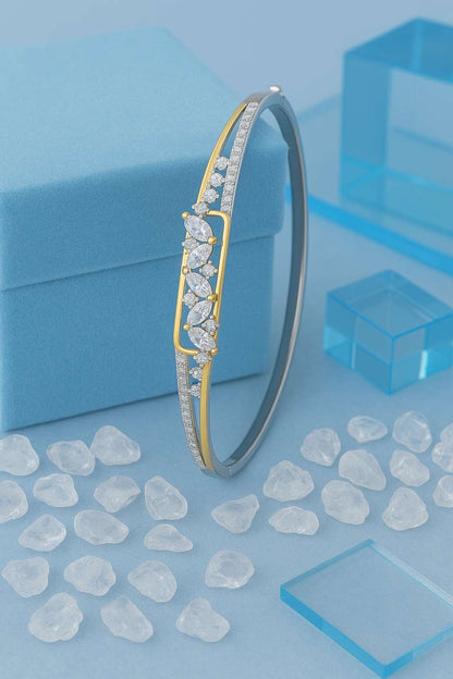 Dual Tone Leaf Bangle with CZ Stones