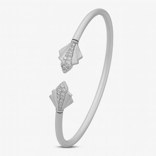 Silver Matte Finish Geometric Open Bangle