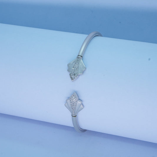 Silver Matte Finish Geometric Open Bangle
