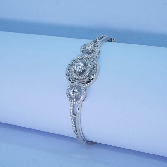 Silver Triple Round CZ Motif Bangle