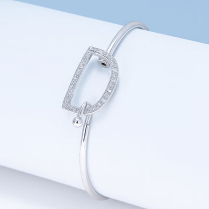 Minimalist Geometric Silver Bangle with Crystal Accents