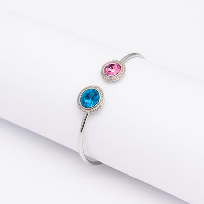 Silver Open Bangle with Dual CZ Stones