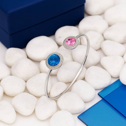 Silver Open Bangle with Dual CZ Stones