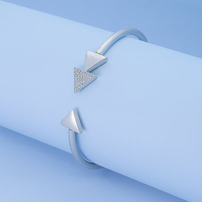 Silver Bangle with Diamond-Triangle Accents