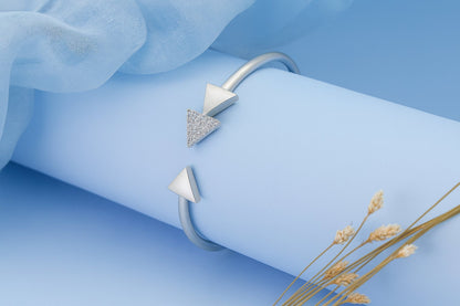 Silver Bangle with Diamond-Triangle Accents