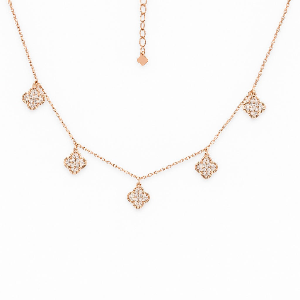 Rose Gold Plated Clover Drop Necklace