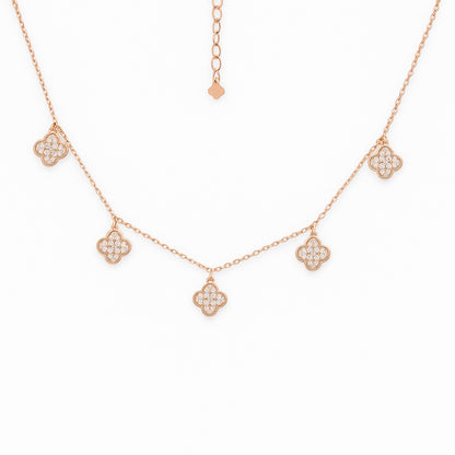 Rose Gold Plated Clover Drop Necklace