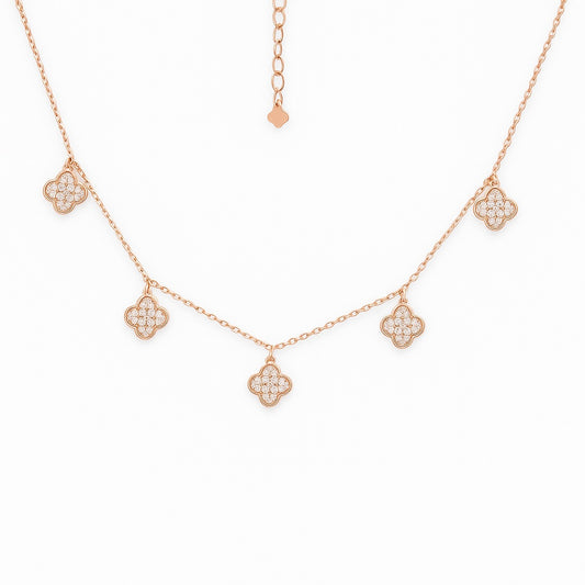 Rose Gold Plated Clover Drop Necklace