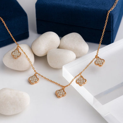 Rose Gold Plated Clover Drop Necklace