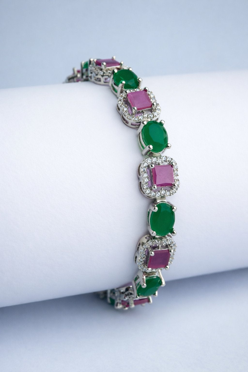 Royal Ruby–Emerald Statement Bracelet