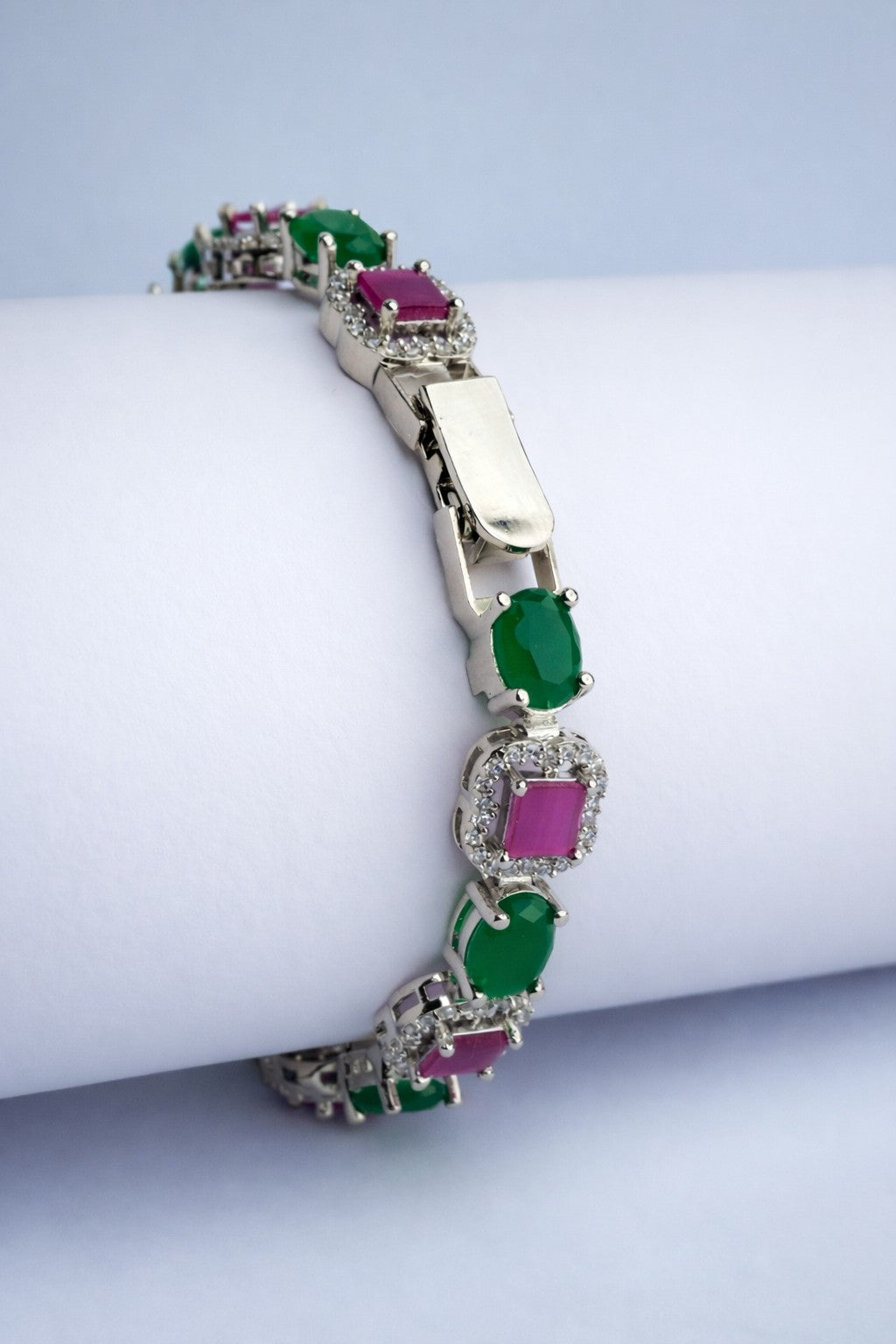 Royal Ruby–Emerald Statement Bracelet