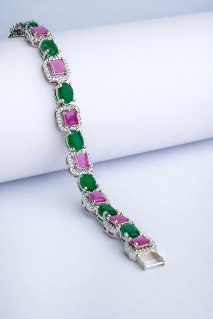 Royal Ruby–Emerald Statement Bracelet