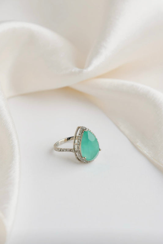 Mint Teardrop Halo Ring