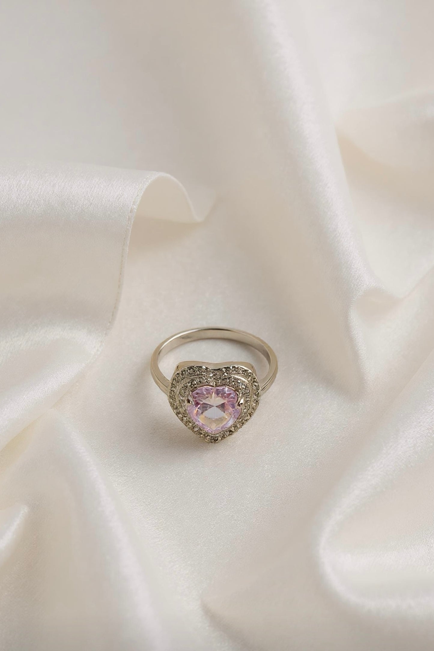 Heart-Shaped Pink Halo Ring