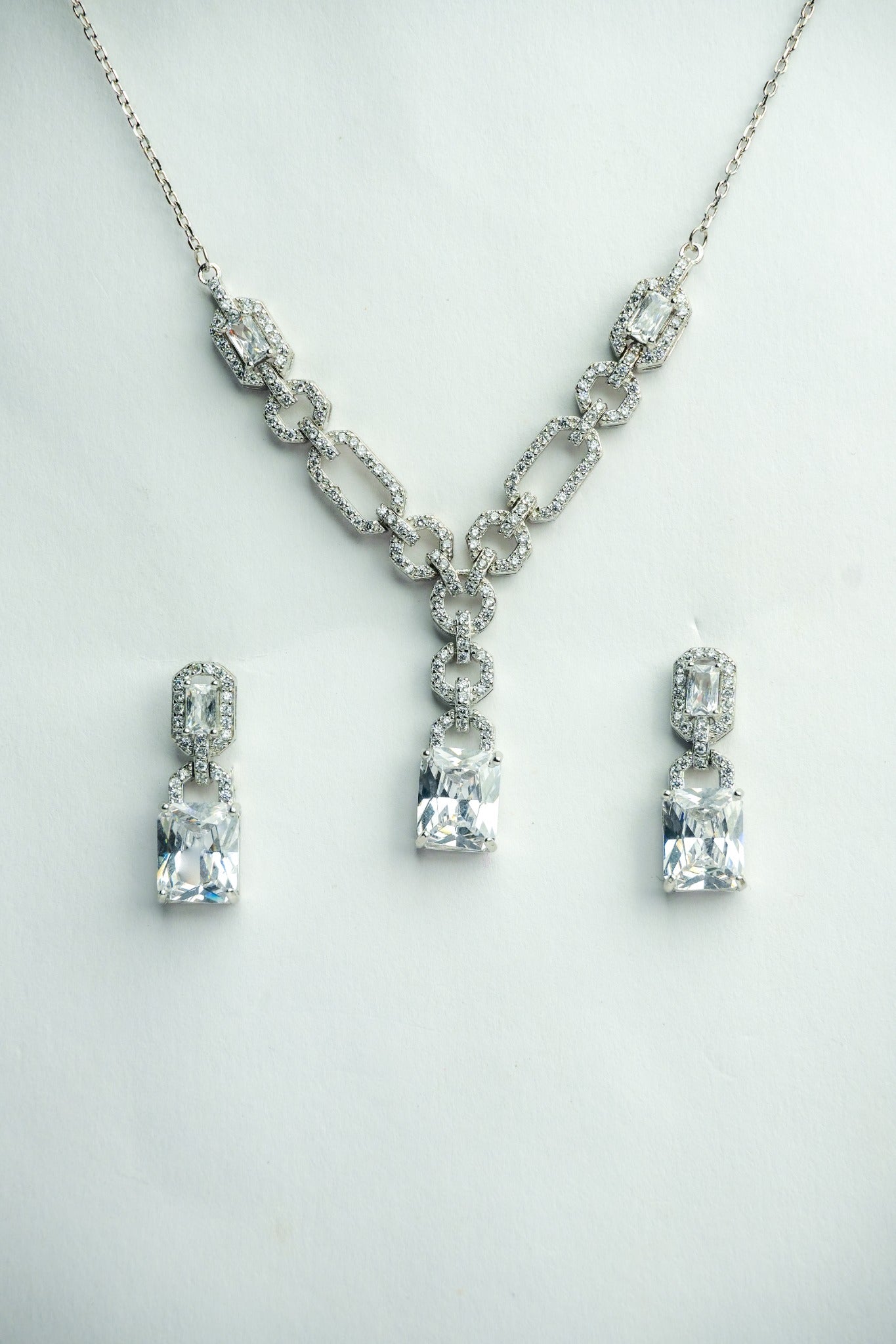Radiant Crystal Link Necklace & Earrings Set