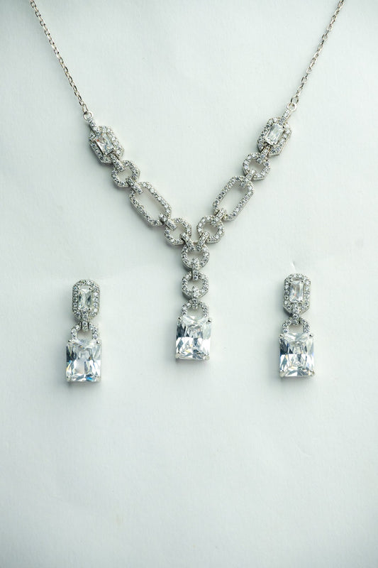Radiant Crystal Link Necklace & Earrings Set