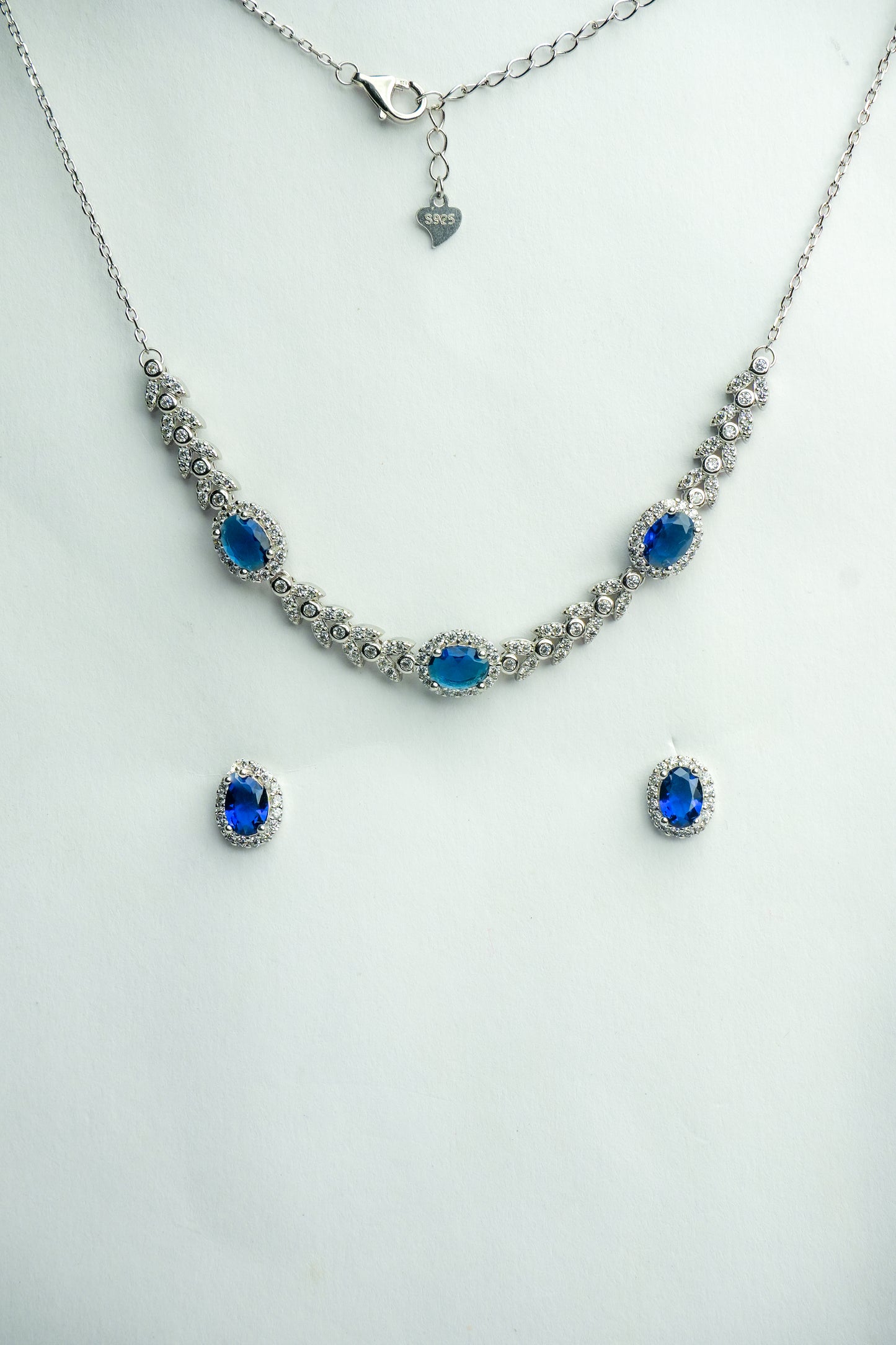 Royal Blue Sapphire Halo Necklace Set