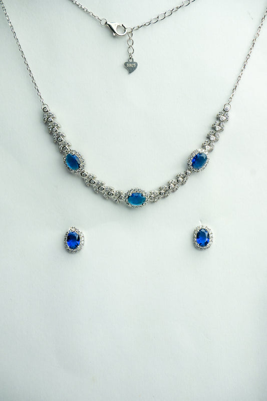 Royal Blue Sapphire Halo Necklace Set