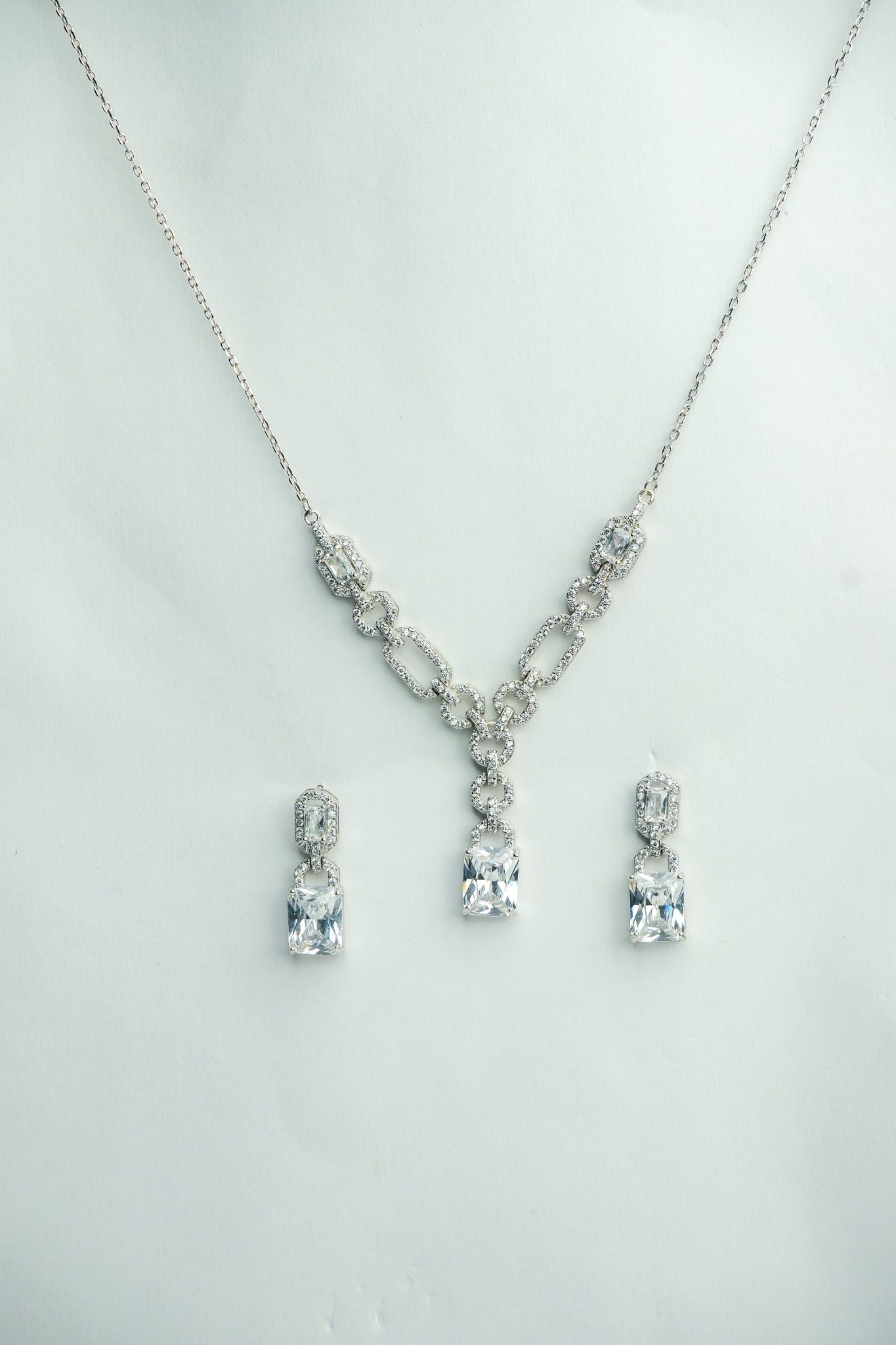 Radiant Crystal Link Necklace & Earrings Set