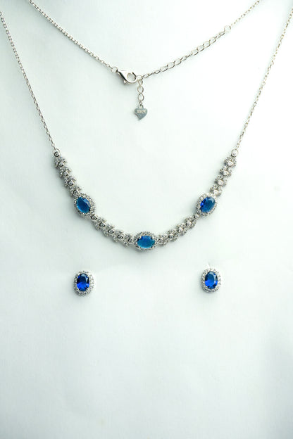 Royal Blue Sapphire Halo Necklace Set