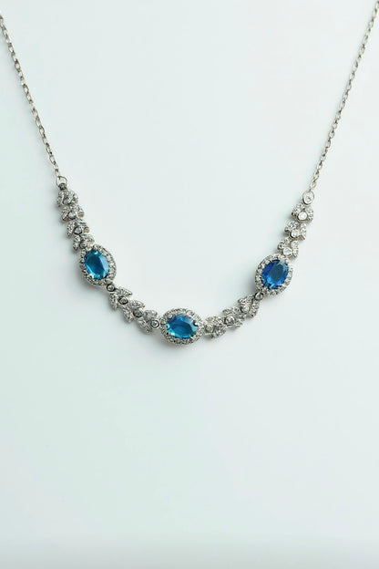 Royal Blue Sapphire Halo Necklace Set