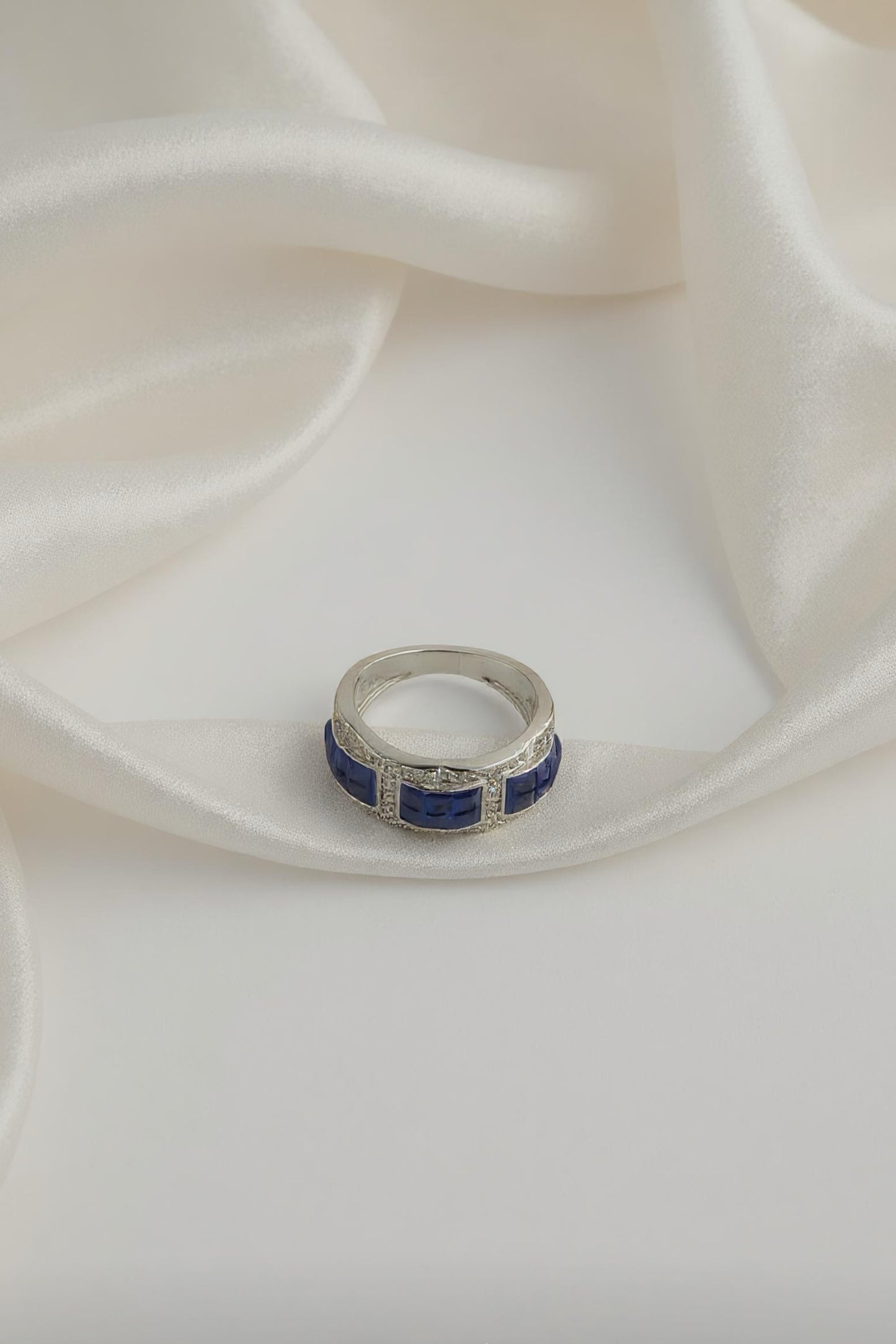 Royal Blue Princess-Cut Silver Band Ring