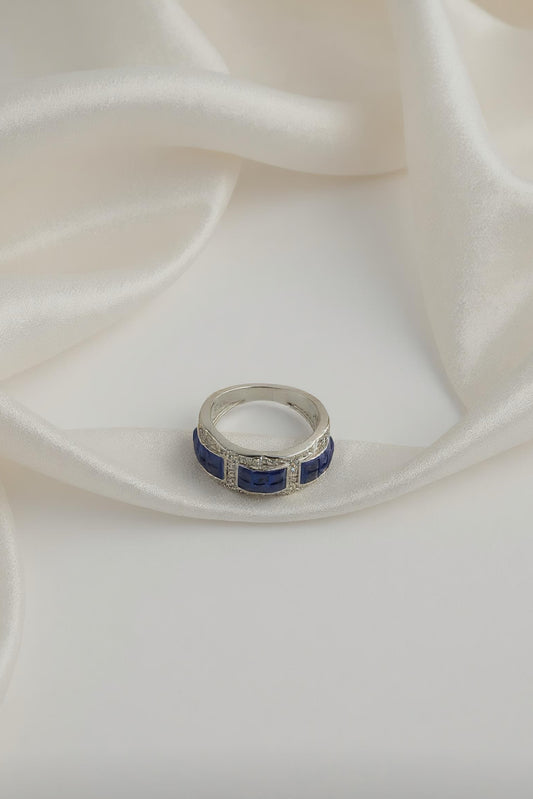 Royal Blue Princess-Cut Silver Band Ring