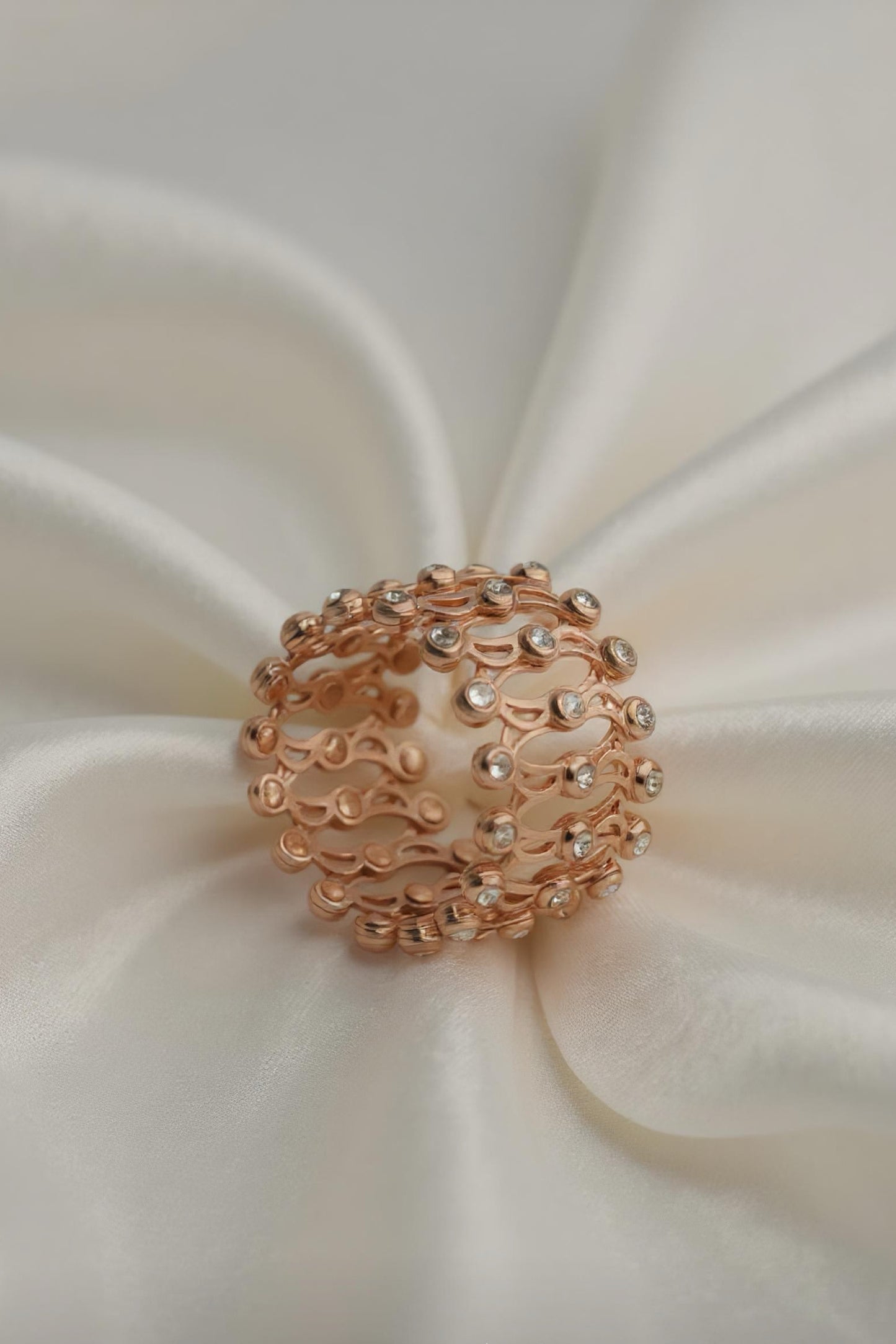 Rose Gold Crystal Mesh Statement Ring