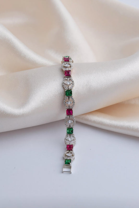 Royal Ruby–Emerald Halo Bracelet