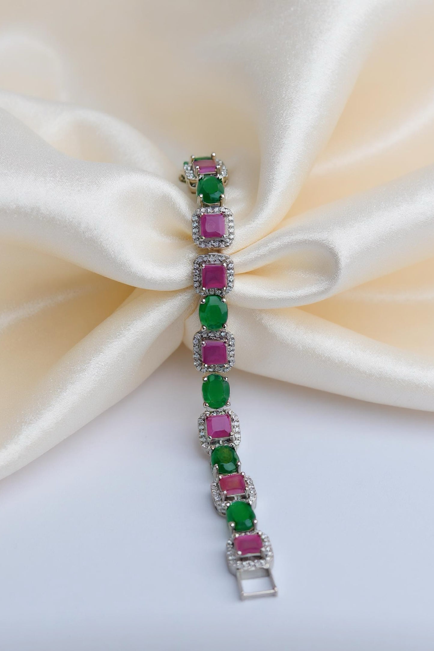 Royal Ruby–Emerald Statement Bracelet