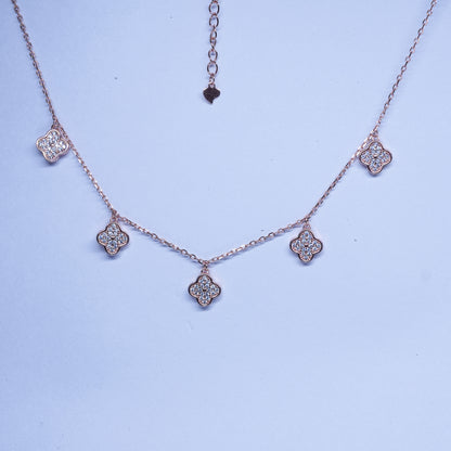 Rose Gold Plated Clover Drop Necklace