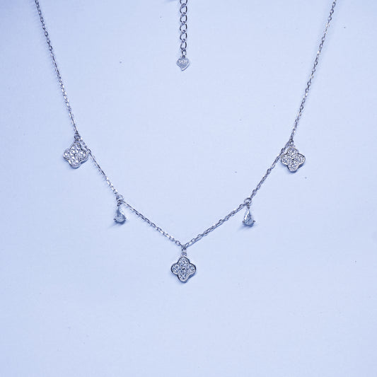 Silver Sparkle Floral Charm Necklace