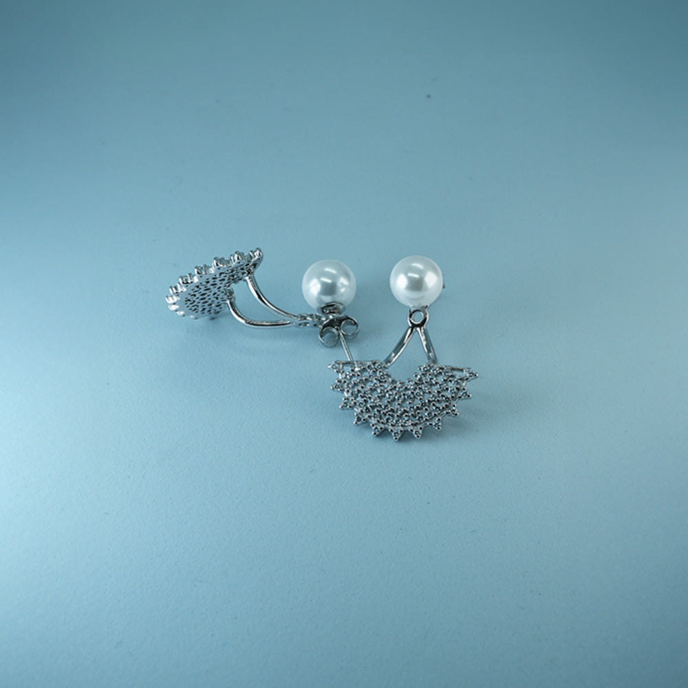 Pearl & Sparkle Fan Drop Earrings