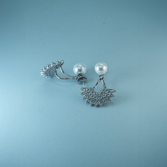 Pearl & Sparkle Fan Drop Earrings