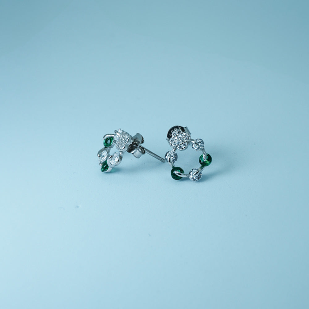 Green Leaf Crystal Hoop Studs