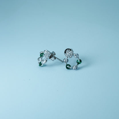 Green Leaf Crystal Hoop Studs
