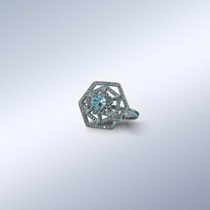 Hexa Blue Geometric Ring