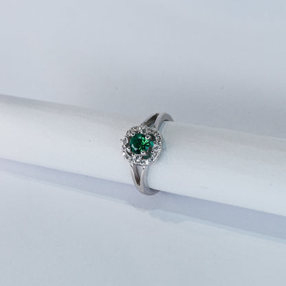 Emerald Halo Silver Ring