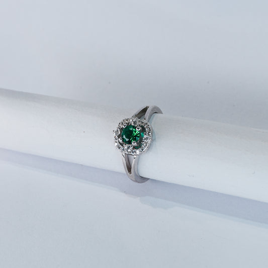 Emerald Halo Silver Ring